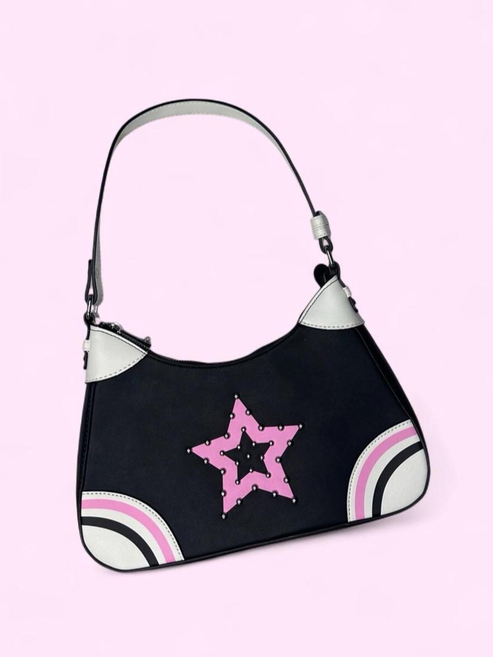 Black & Pink Studded Star Shoulder Bag